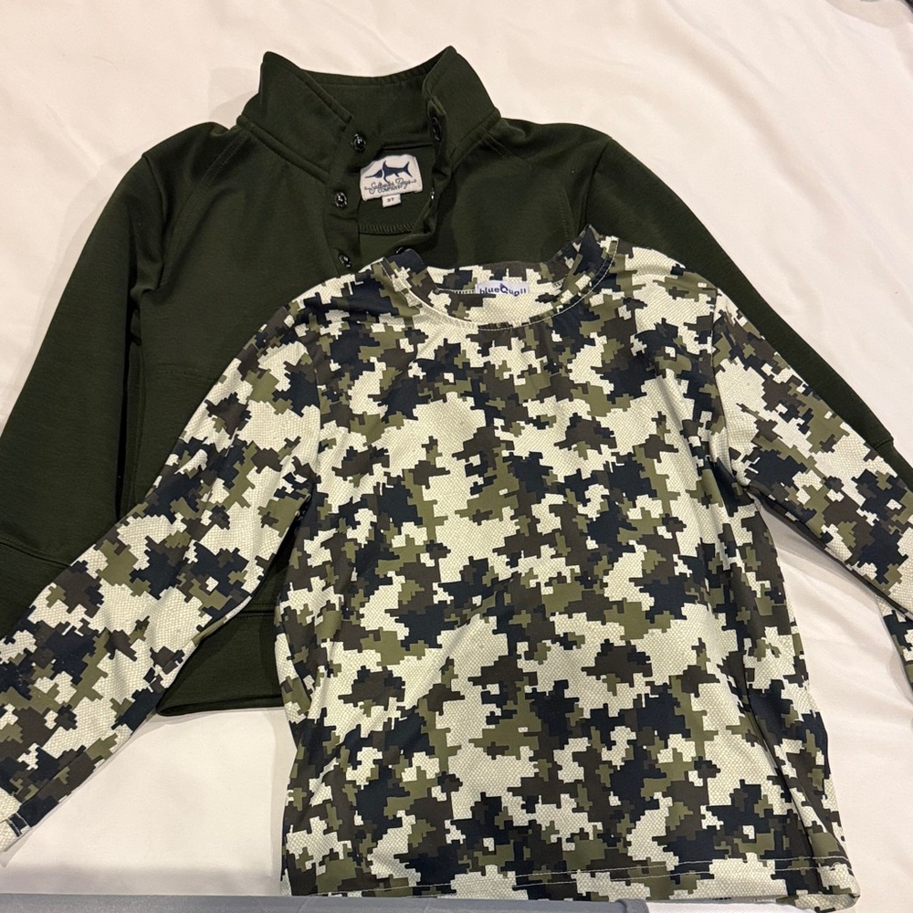 Green & Camouflage Long Sleeve Kids Top Set-Saltwater Boys and Blue Quail Brands